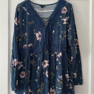 Torrid Blue Floral Lace Tunic